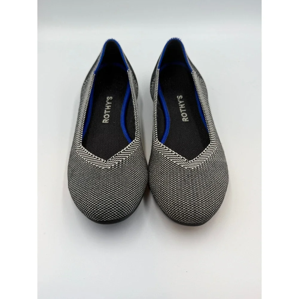 Rothy's Black White Herringbone Round Toe Flats Knit Shoes Women's Sz 7.5